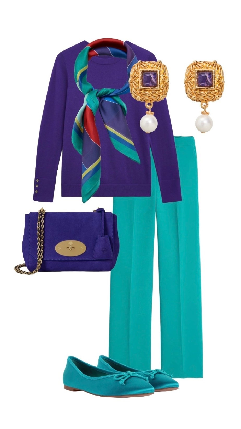 I love purple with sea green : turquoise / teal and this scarf ties it all together! 💜 

Purple Crew Neck Jumper - Hobbs (on SALE)

Fitzrovia Tailored Trousers in Glaze Blue - NEW at Boden

Printed Purple Turquoise Multicoloured Satin Scarf - ON SALE (last pieces) Mango 

Purple Suede Bag - Mulberry 

Gold, Purple & Amethyst Statement Drop Earrings - Ben Amun

Salily Teal / Turquoise Satin Bow Detail Ballerina Flat Shoes - 50% OFF SALE at Ted Baker Outlet

#LTKeurope #LTKshoes #LTKbag #LTKworkwear #LTKstyletip

#LTKuk #LTKautumn #LTKsale