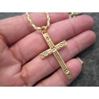 Gold Cross Necklace>Beautifully Designed Cross, Unisex> Cross, Cross Necklace, Religious Jewelry, Large 18"" Long Chain | Etsy (US)