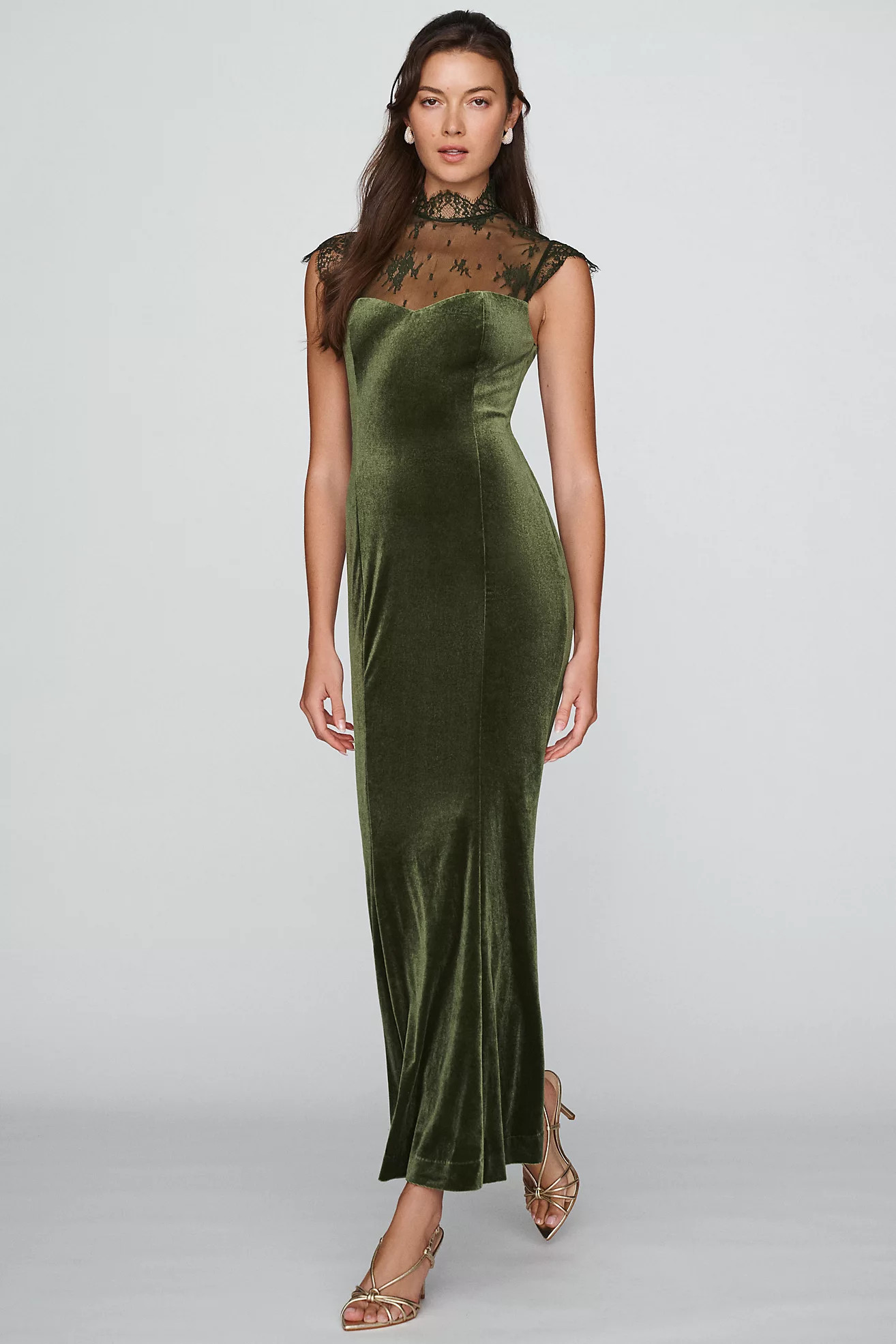 Lace High-Neck Velvet Maxi Dress | Anthropologie (US)