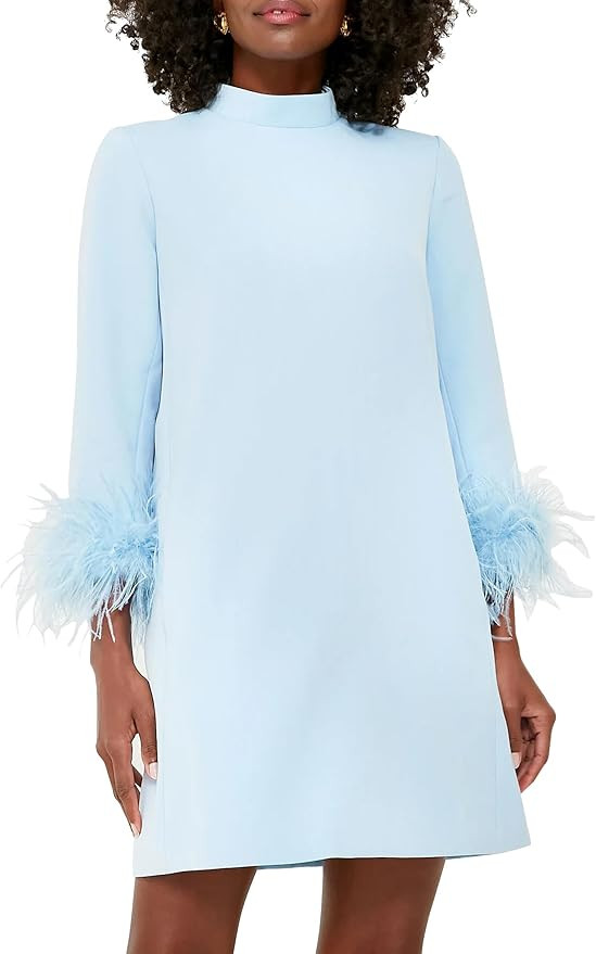 SCOFEEL Women 3/4 Sleeves Feather Dress Mock Neck Fall Winter Casual Mini Tunic Dress Elegant Par... | Amazon (US)