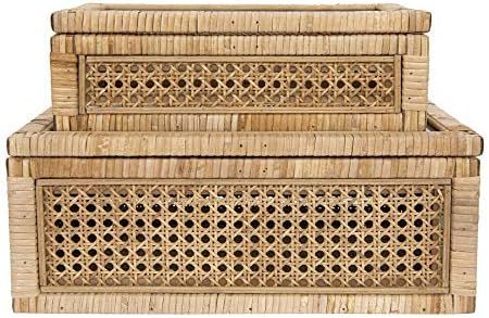 Cane and Rattan Display Boxes with Glass Lid, Set of 2 | Amazon (US)