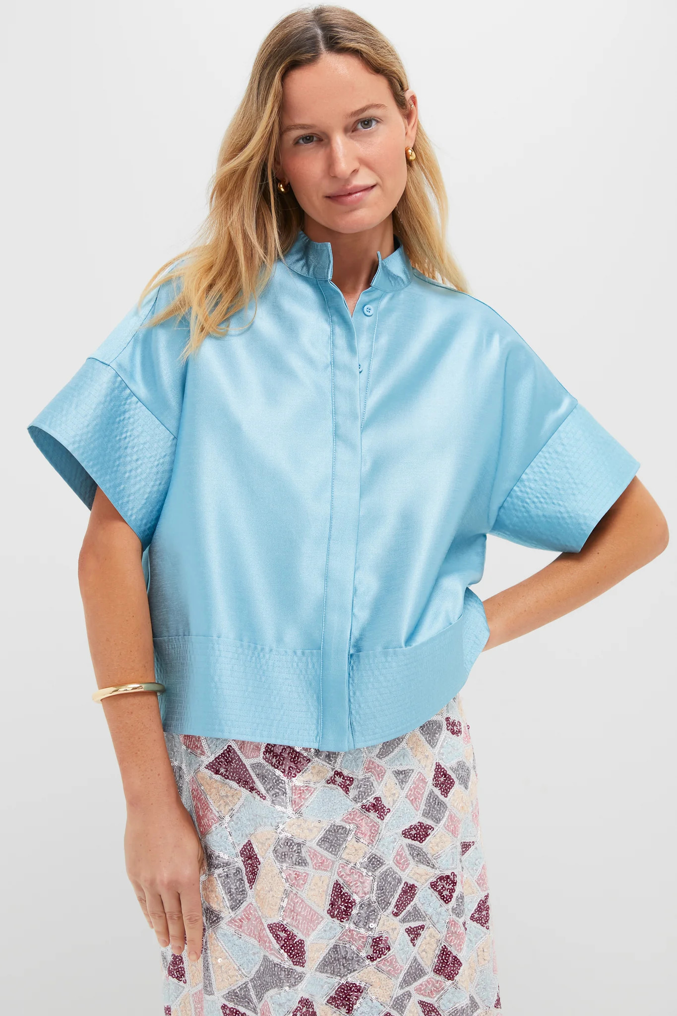 Robin's Egg Blue Trapunto Stitch Sofia Shirt | Tuckernuck (US)