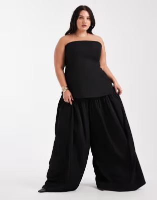 ASOS DESIGN Curve tailored contrast balloon trousers co-ord in black boucle | ASOS (Global)