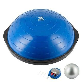 ZELUS Balance Board Half Yoga Ball & Wobble Board w 2 Resistance Bands, Pump (Blue) | Bed Bath & Beyond
