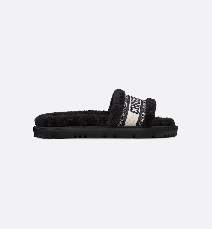 Dway Slide Black Embroidered Cotton and Shearling | DIOR | Dior Beauty (US)