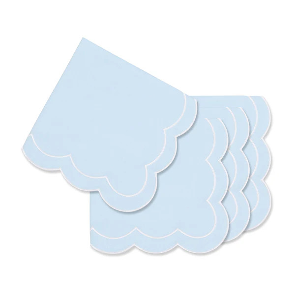 Coastal Indoor Outdoor Scalloped Napkin Set of 4, Solid, Baby Blue, 20"x20" | Hofdeco