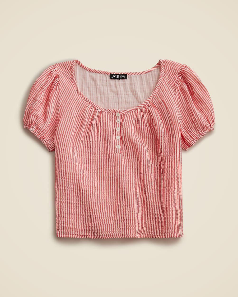 Puff-sleeve henley in striped gauze | J. Crew US