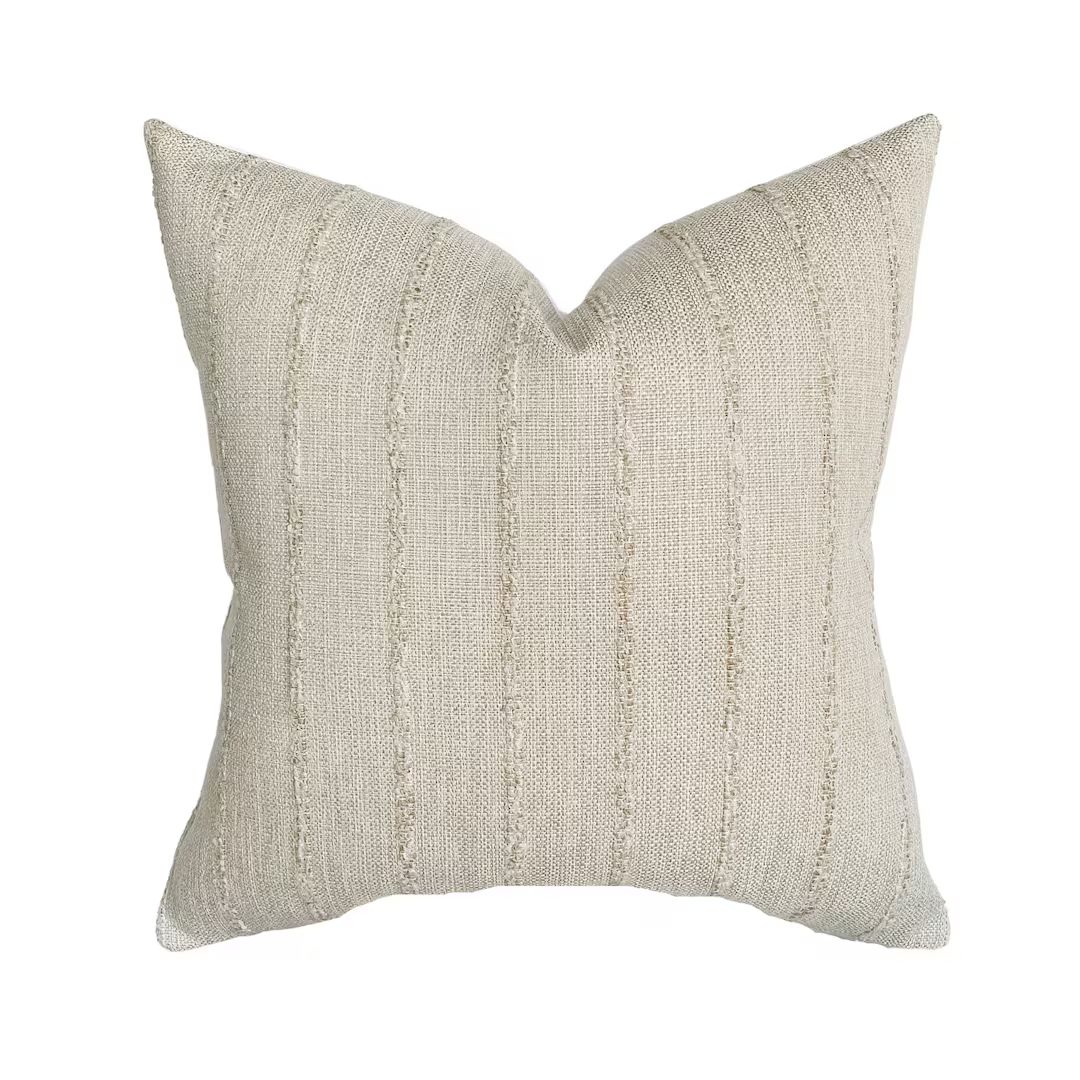 Chloe  Sandy Beige Woven Stripe Pillow Cover  Basketweave - Etsy | Etsy (US)
