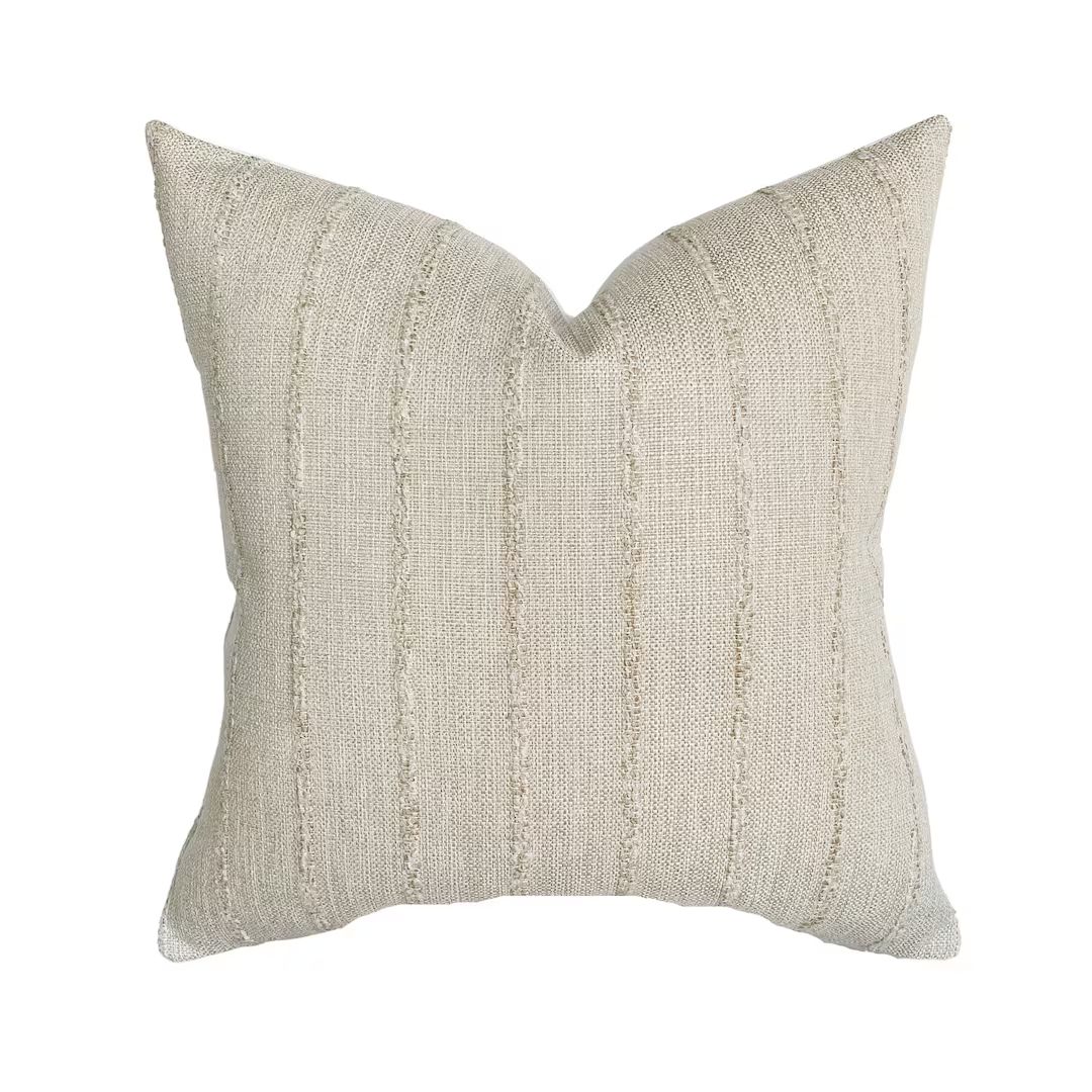 Chloe Sandy Beige Woven Stripe Pillow Cover Basketweave Beige Ivory Modern Farmhouse Home Decor 1... | Etsy (US)