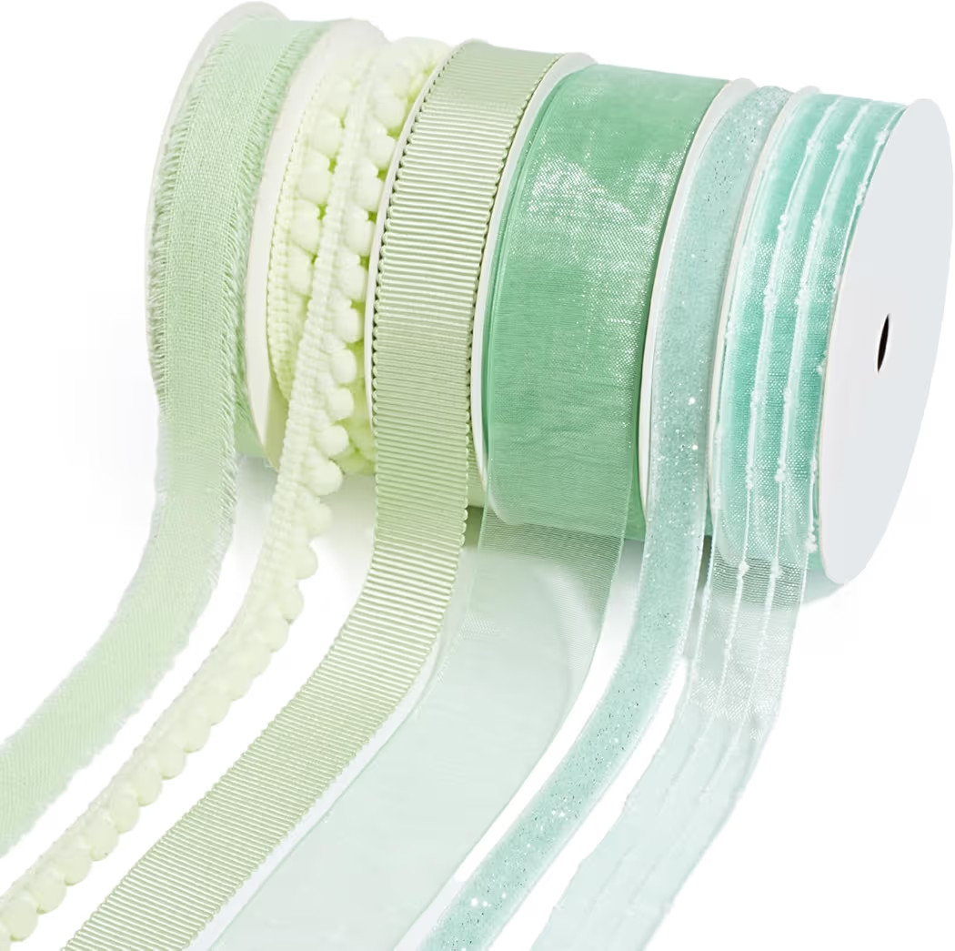 LaRibbons Green Ribbons for Crafts 6 Rolls Assorted Mint Green Ribbons for Gift Wrapping, DIY Cra... | Amazon (US)