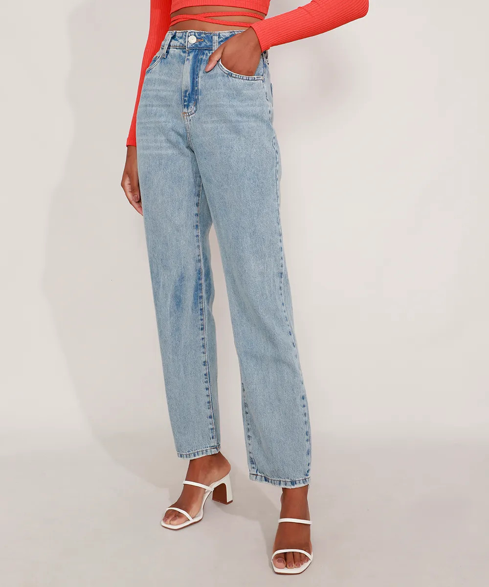 Calça Reta Jeans Cintura Super Alta Azul Médio | C&A (BR)