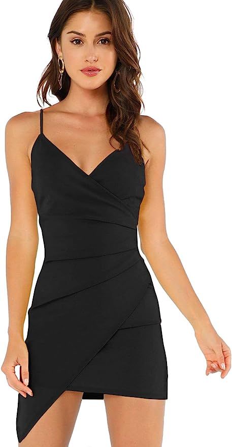 Verdusa Women's Sexy Ruched Side Asymmetrical V Neck Bodycon Cami Dress | Amazon (US)