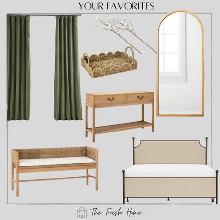Top sellers this week. Home decor. Velvet curtains. Floor mirror. Woven bench. Bed frame. Scalloped Woven tray. Console table. Faux floral stems. Amazon and target decor. 

#LTKhome