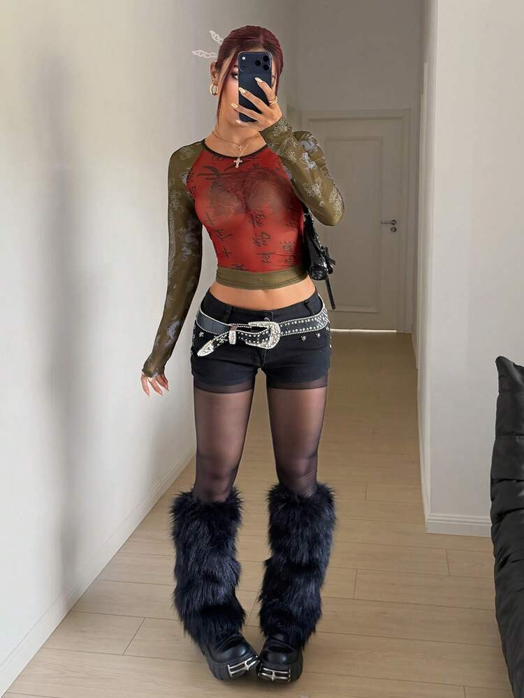 StreetHx Women's Sheer Mesh Blouse With Chinese Style Dragon Print | SHEIN