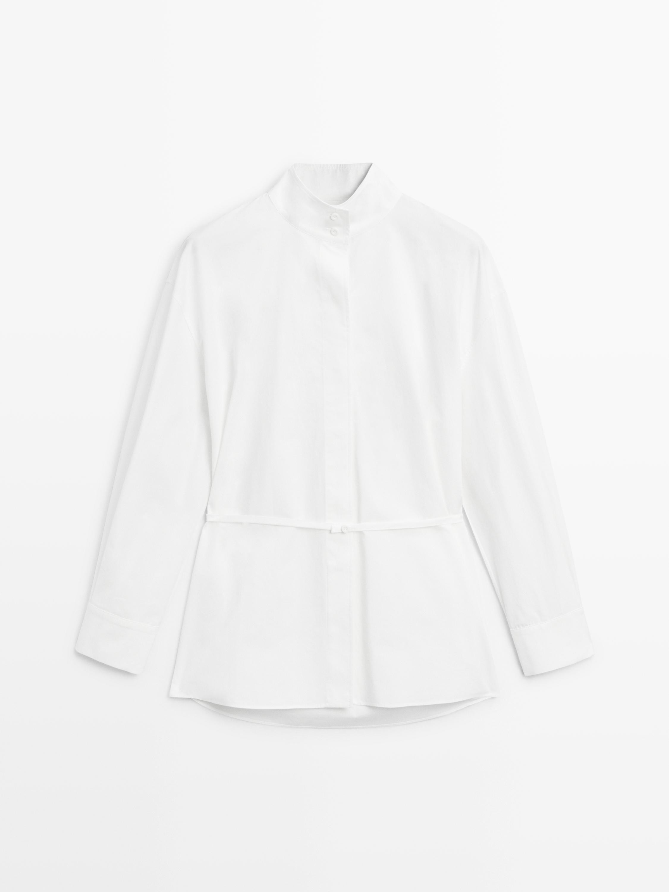 Chemisier à col montant avec ruban | Massimo Dutti FR