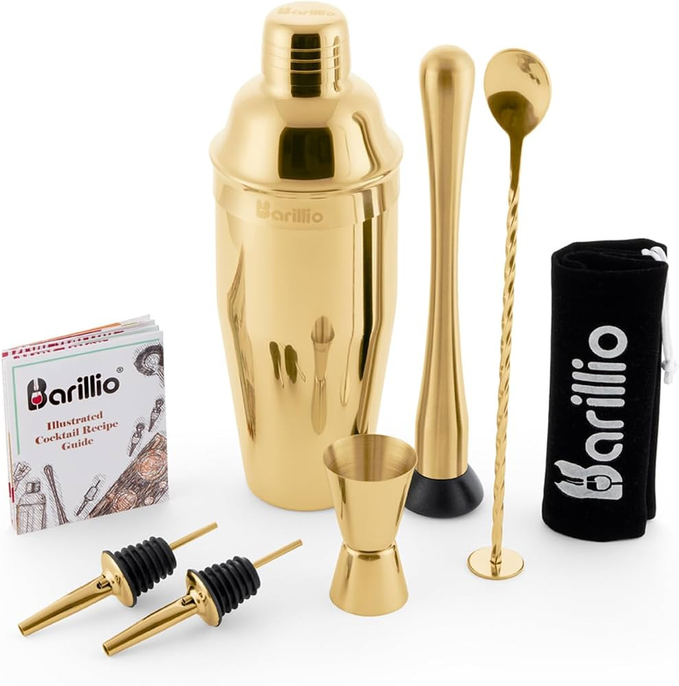 Barillio Gold Mixology Bartender Kit - 8-Pc Stainless-Steel Travel Cocktail Shaker Set with Bag -... | Amazon (US)