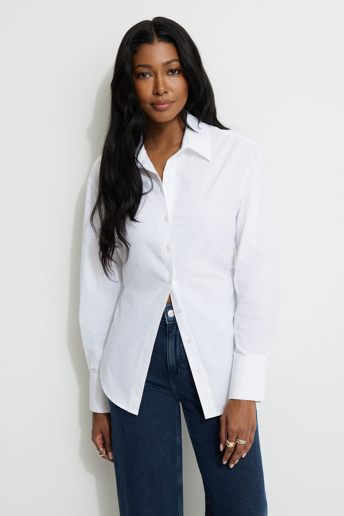 Cinched Waist Poplin Shirt | Dynamite Clothing