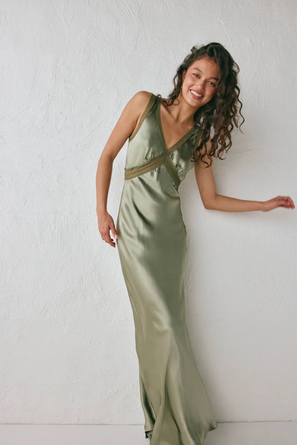Meet Me On The Dance Floor Bias Cut Maxi Dress Olive | VRG Grl