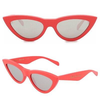 CELINE S019 Cat Eye Acetate Sunglasses Blush Pink Red / Mirror Lenses CL40019I | eBay US