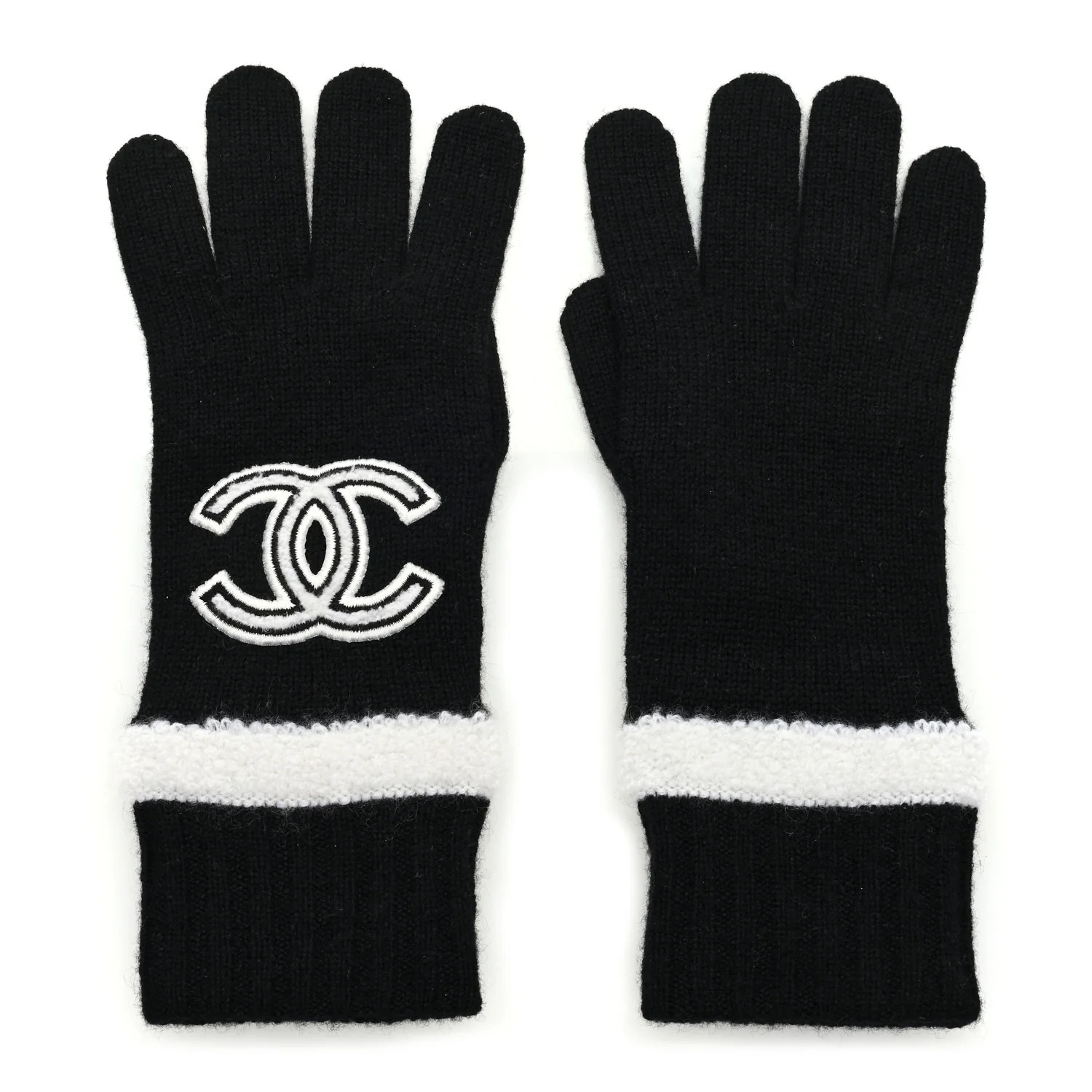 Cashmere CC Gloves Black White | FASHIONPHILE (US)