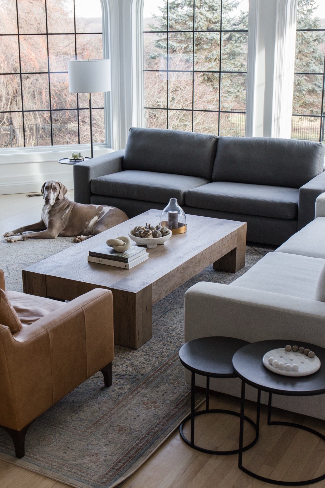 Family room sofas, great leather chairs, nesting table, accent table and dog. 



#LTKHome #LTKSeasonal