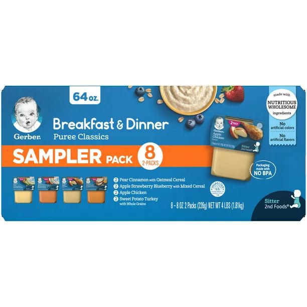 Gerber 2nd Foods Breakfast & Dinner Puree Classics Baby Food, Variety Pack, 4 oz Tub (16 Pack) - ... | Walmart (US)