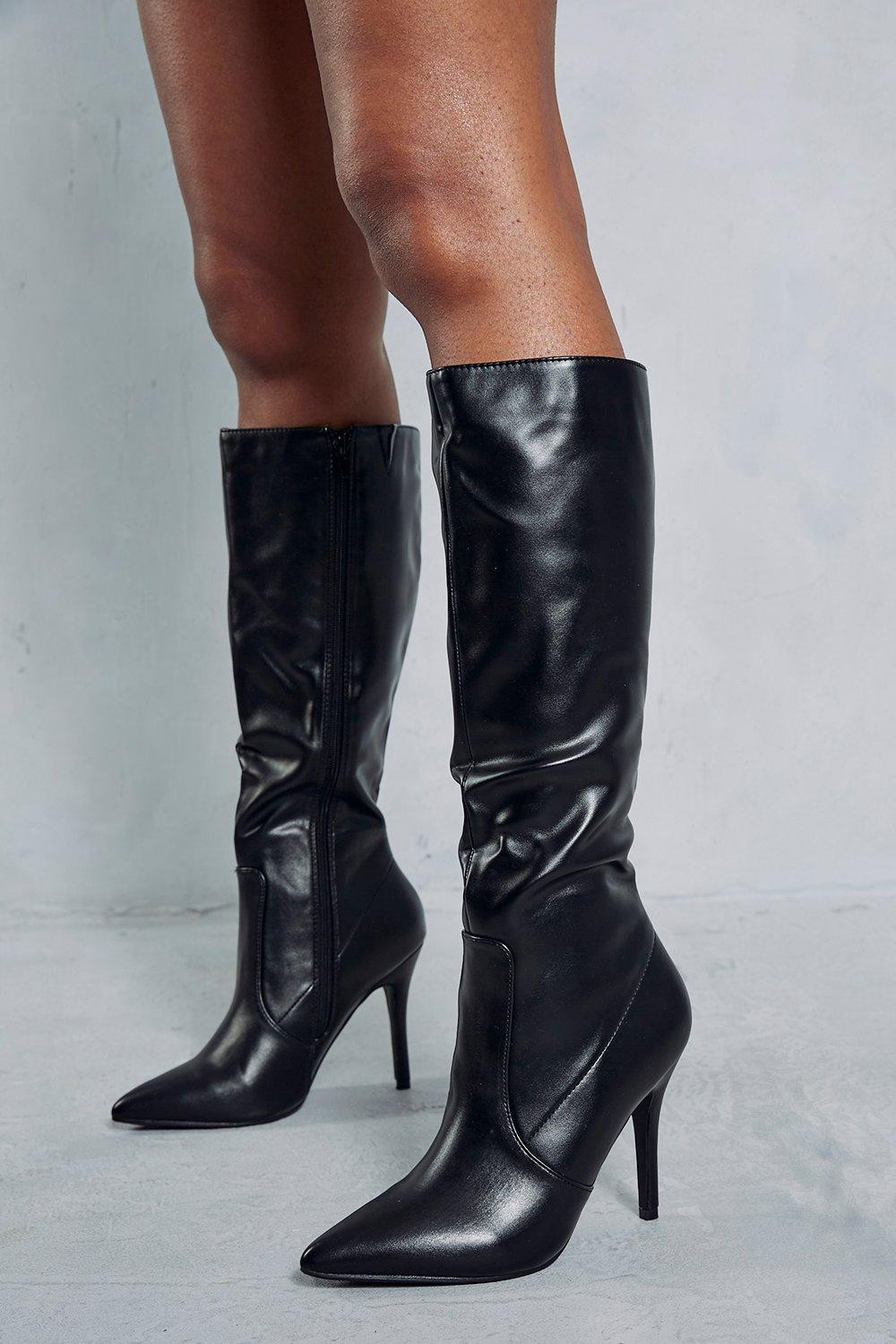 Boots | Leather Look Pointed Knee High Boots | MissPap | Miss Pap UK