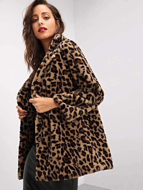 Leopard Print Faux Fur Coat | SHEIN