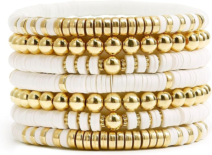 Elegance 11 designs Heishi Beaded Bracelets For Women Polymer Clay Colorful Surfer Stackable Bead... | Amazon (US)