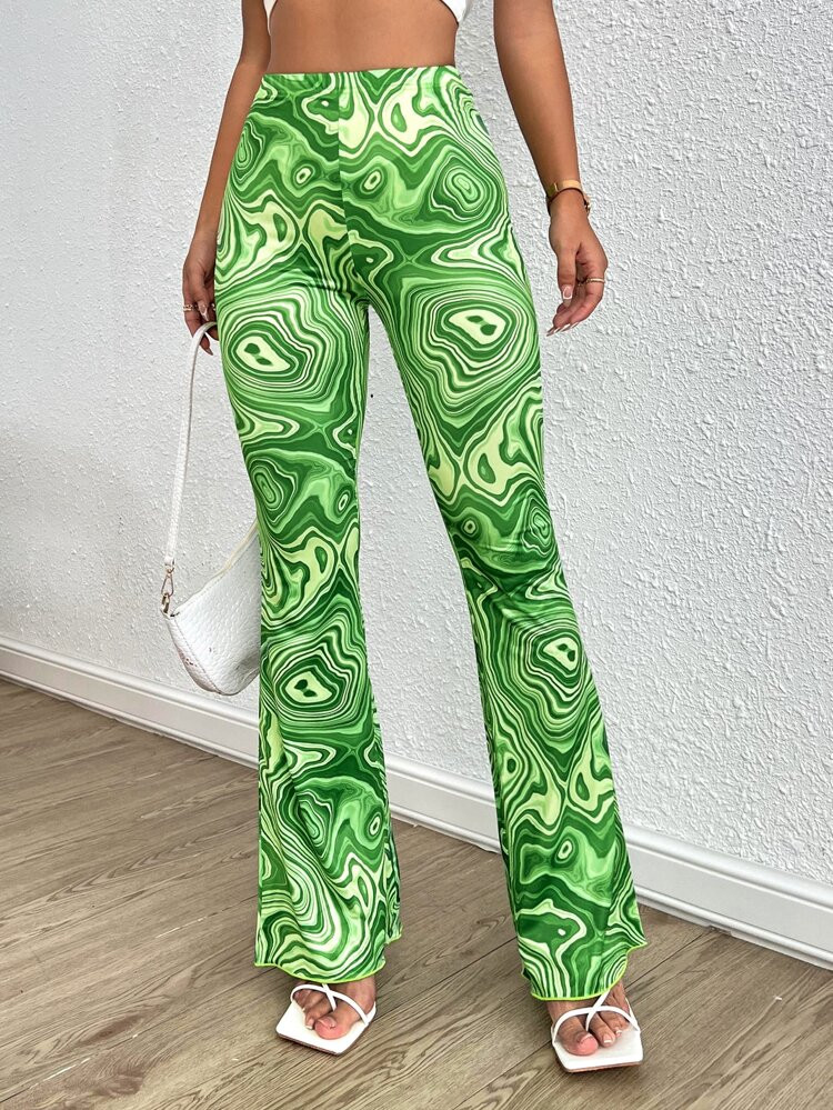 SHEIN VCAY Marble Print Boot-cut Leg Pants | SHEIN