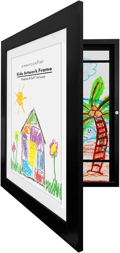 Americanflat Front Loading Kids Art Frame in Black - 8.5x11 Picture Frame with Mat and 10x12.5 Wi... | Amazon (US)
