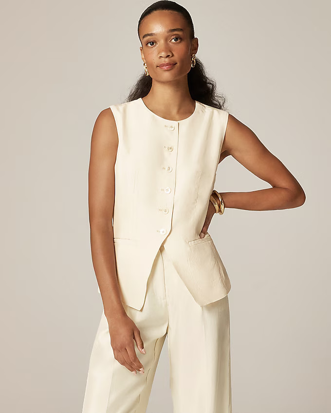 Essential cutaway vest top in textured satin | J. Crew US