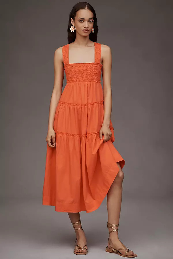 The Helena Square-Neck Tiered Midi Dress: Smocked Edition | Anthropologie (US)