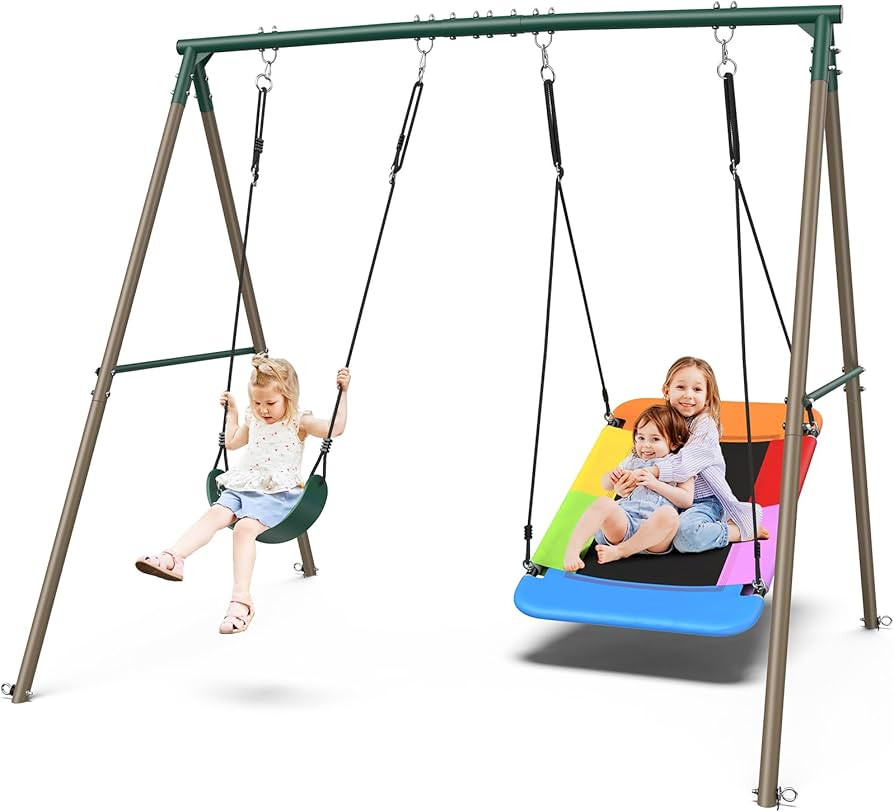 Hapfan Swing Sets for Backyard with 45" Platform Swing and Belt Swing, 440 lbs Swingset Outdoor f... | Amazon (US)