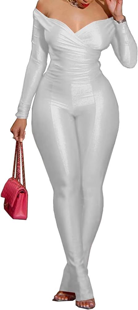 PRIVIMIX 2 Piece Sets for Women Sexy Off Shoulder Tops Bodycon High Waist Flared Pants Club Outfi... | Amazon (US)