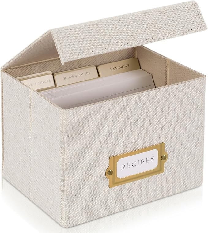 ZICOTO Beautiful Linen Recipe Box - Fits 4x6 inch Recipe Cards to Organize Up to 250 Recipes - St... | Amazon (US)