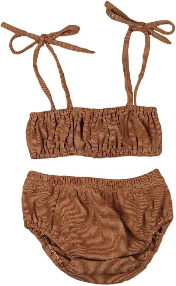 Newborn Infant Baby Girl Ribbed Clothes Outfits Sling Strap Crop Top Shirt Shorts Bloomers Set Su... | Amazon (US)