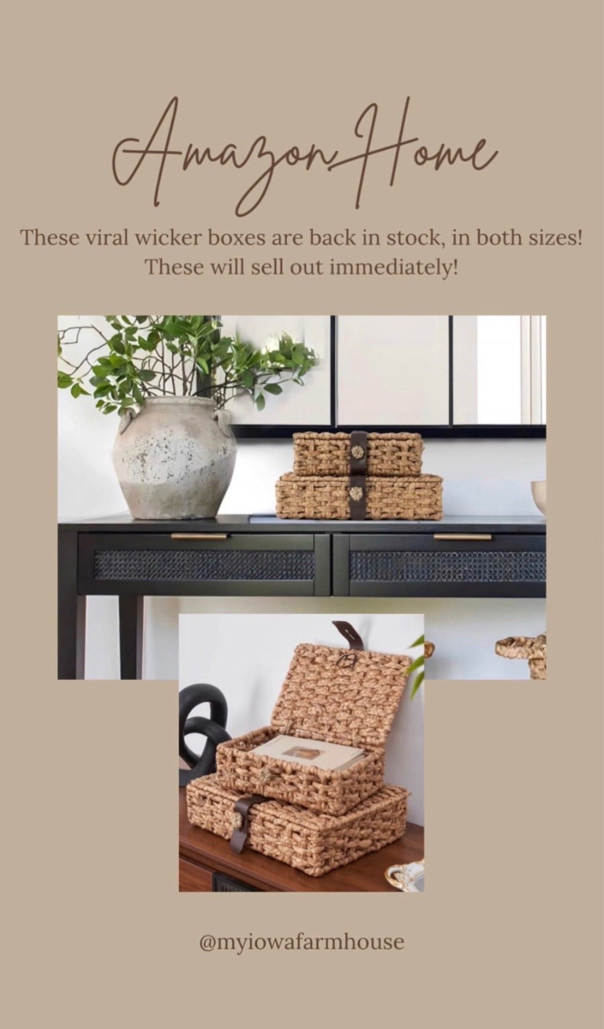 These viral wicker boxes that look just like the McGee and Co ones are back in stock on Amazon in both sizes. Shop them while they are still available. I was only able to get the large size last time, but I just ordered the smaller one since they are now both in stock. ￼

#LTKHome