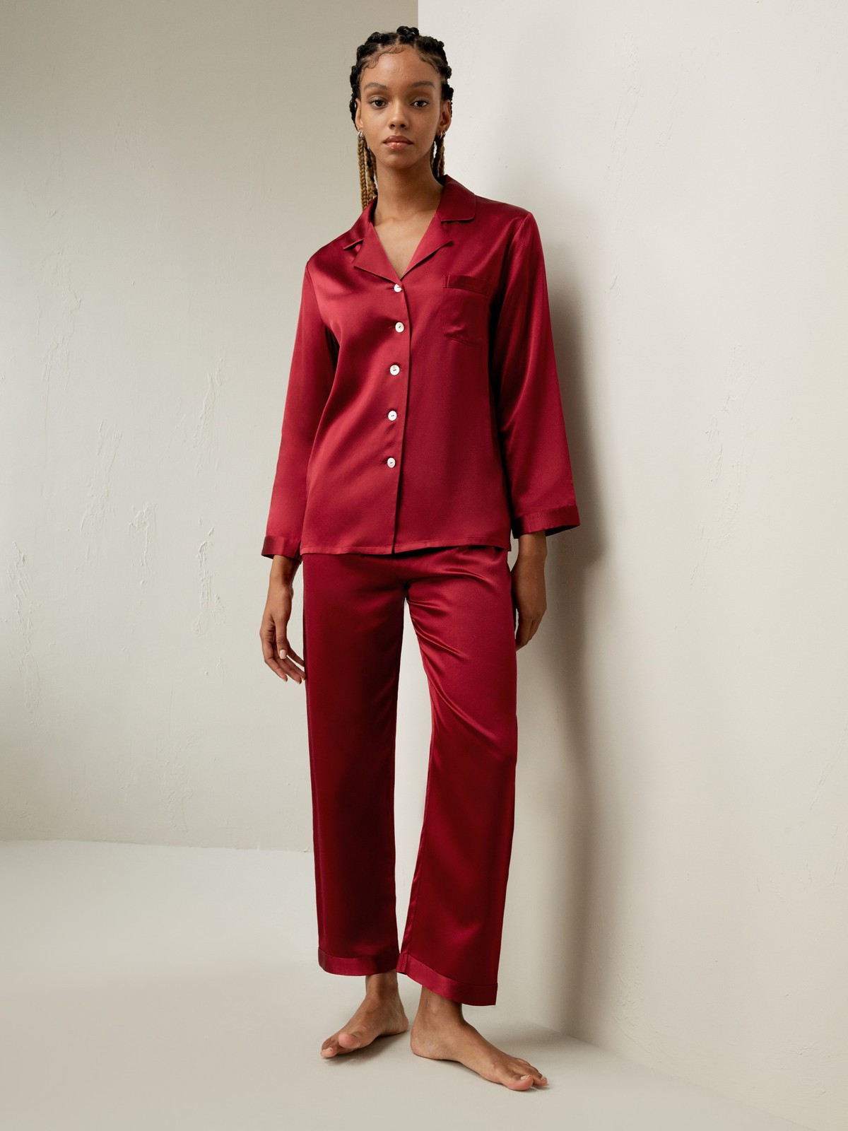LILYSILK Best Silk Pajamas Women Red Pure Silk Elastic Waistband with Drawstring M | LILYSILK