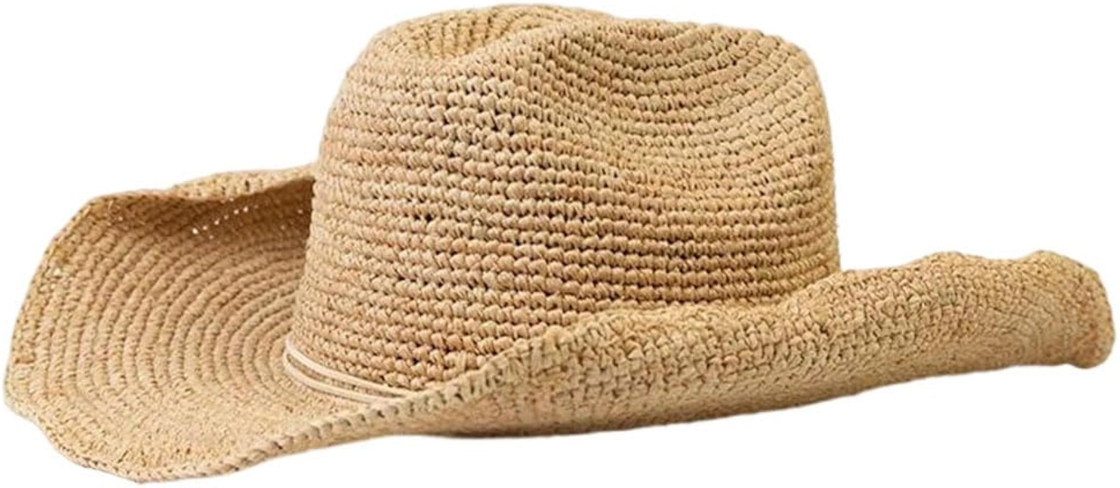 Women Handmade Straw Western Cowboy Hat Summer Wide Brim Sun Outdoor Breath Beach Vacation Hats | Amazon (US)