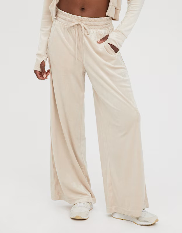 OFFLINE By Aerie Bright Lights Velour Wide Leg Pant | Aerie