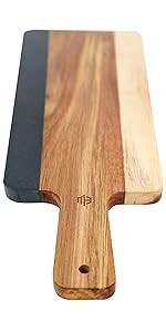 Acacia Wood and Natural Black Slate Cheese Board with Handle, Charcuterie Platter for Wine, Chees... | Amazon (US)