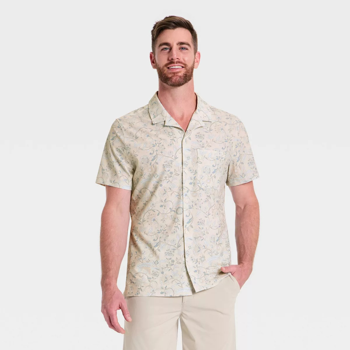 Men's Seersucker Button-Down Shirt - All In Motion™ Cream S | Target