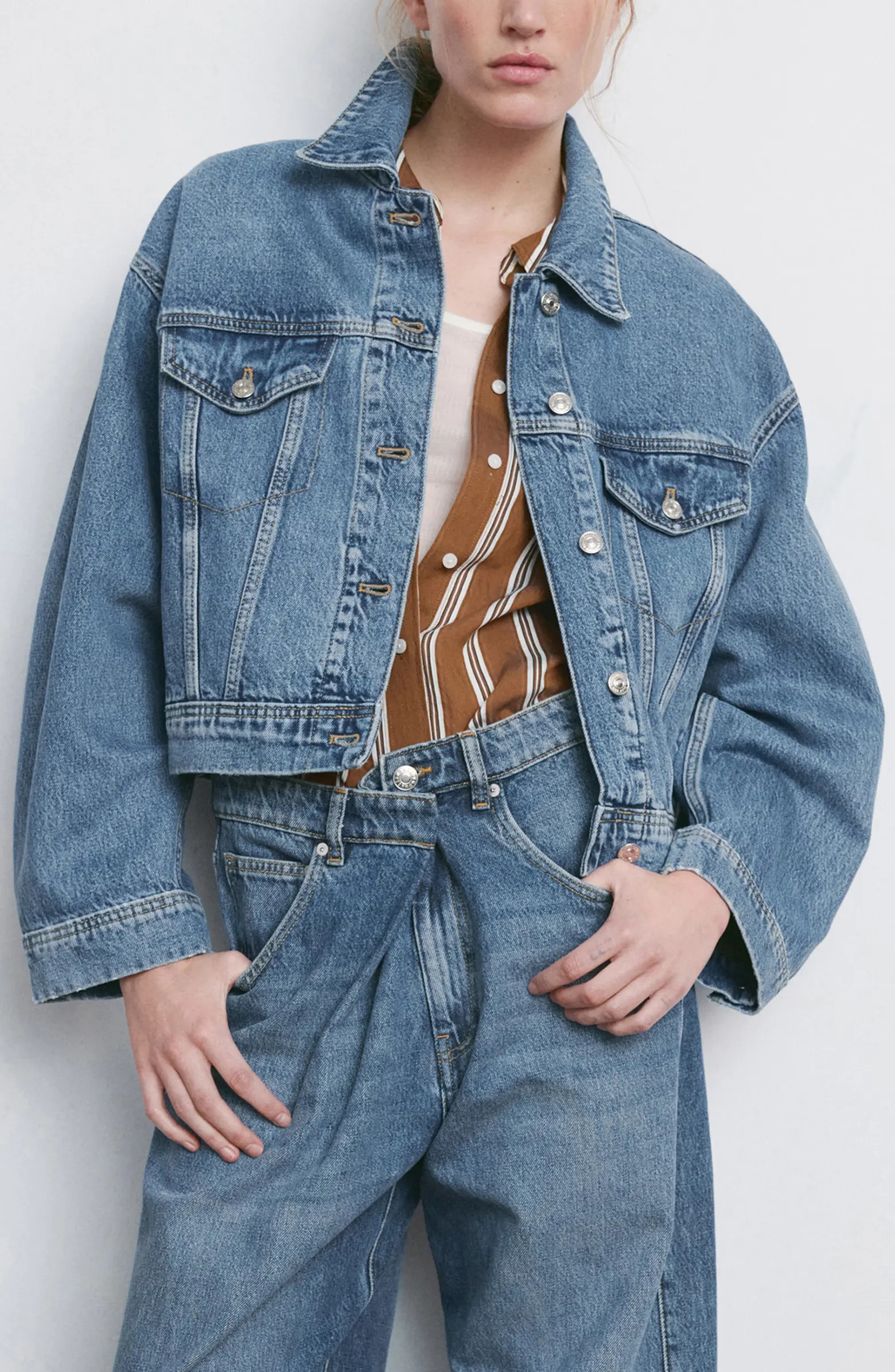 MANGO Oversize Crop Denim Jacket | Nordstrom | Nordstrom