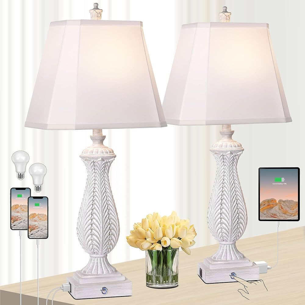 Table Lamps for Bedrooms Set of 2, 30" H Touch Lamp for Living Room with 2 USB Ports and AC Outle... | Amazon (US)