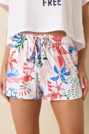 Z Supply Classic Soleil White Multi Getaway Pajama Shorts | Red Dress
