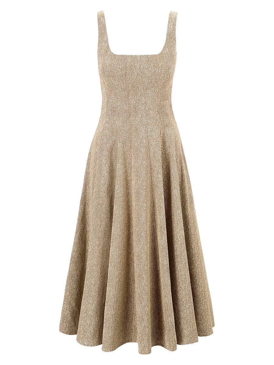 Women's Wells A-Line Midi-Dress - Mocha Herringbone - Size 6 | Saks Fifth Avenue