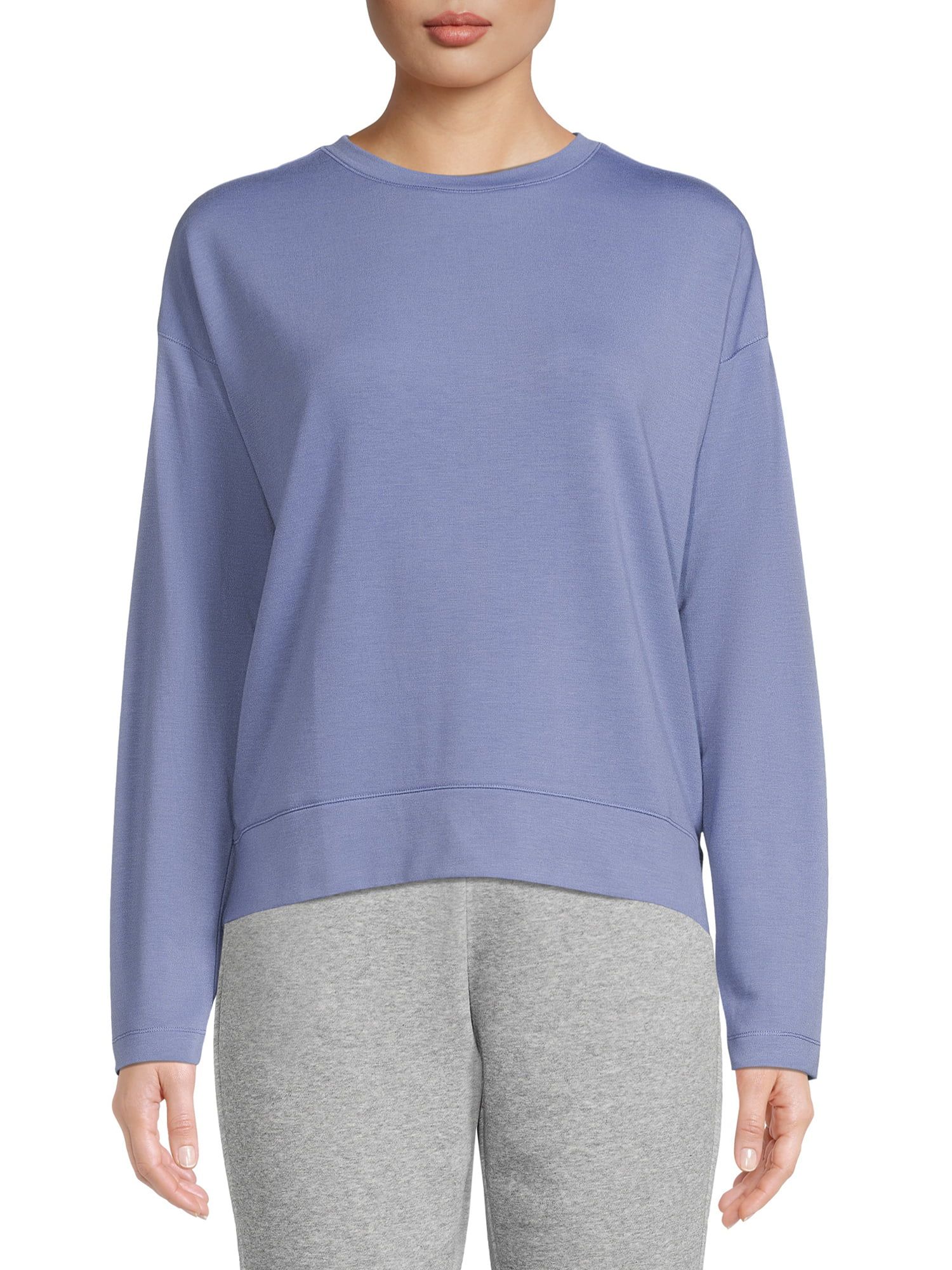 Avia Women's Long Sleeve Drop Shoulder Soft French Terry Cloth Tee - Walmart.com | Walmart (US)