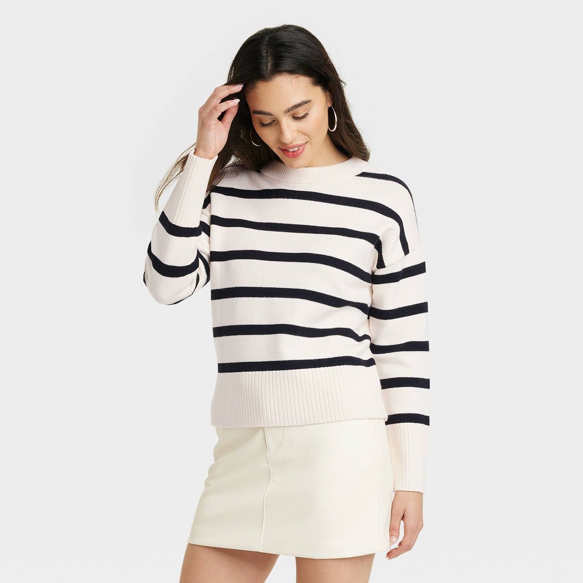 Women's Spring Pullover Sweater - A New Day™ Cream/Black Striped XS | Target