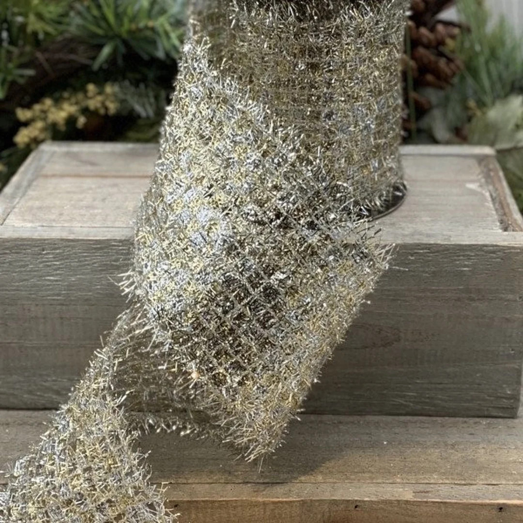 2.5” X 10 Yard Silver & Gold Wired Dstevens Ribbon, D.stevens Ribbon, 15-7390 - Etsy | Etsy (US)